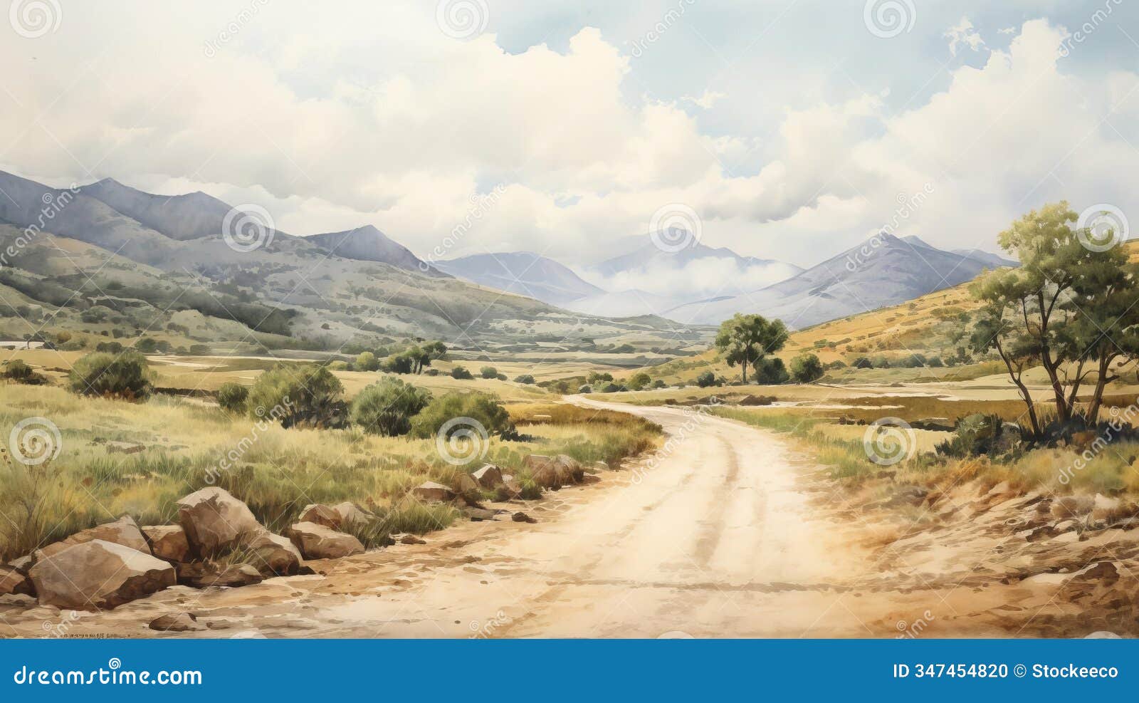 majestic landscape with serene road and watercolor beauty