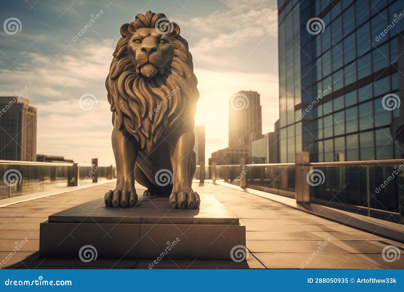 majestic lion statue: a  of power and elegance in urban serenity