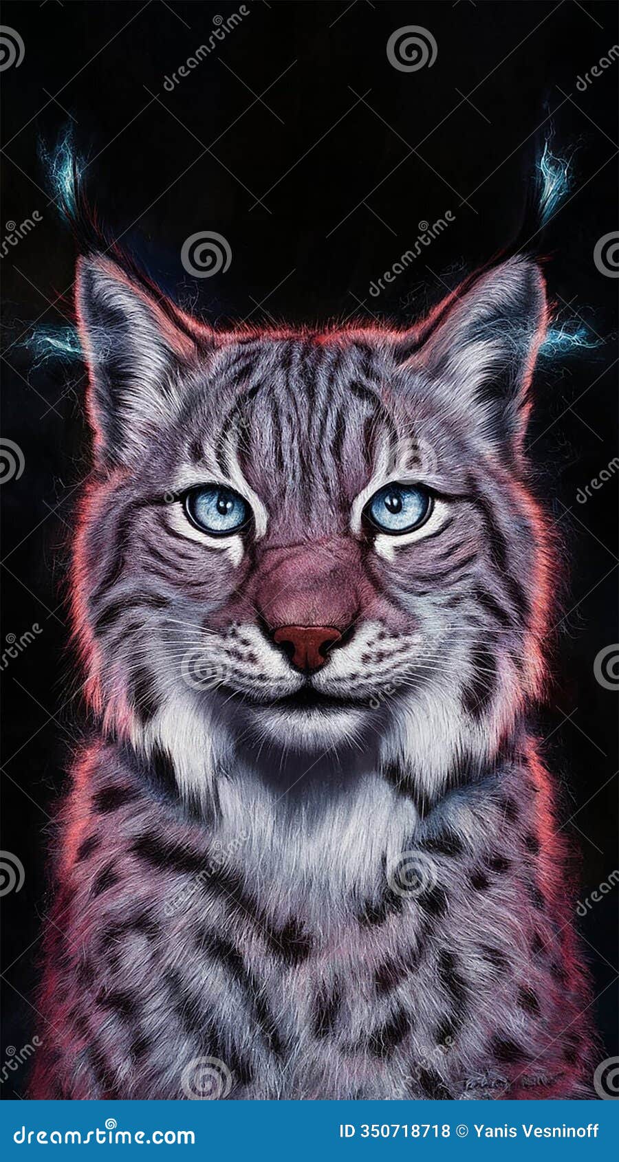 majestic lynx with extraordinary, profound metallic blue eyes that seem to hold a depth of wisdom and power