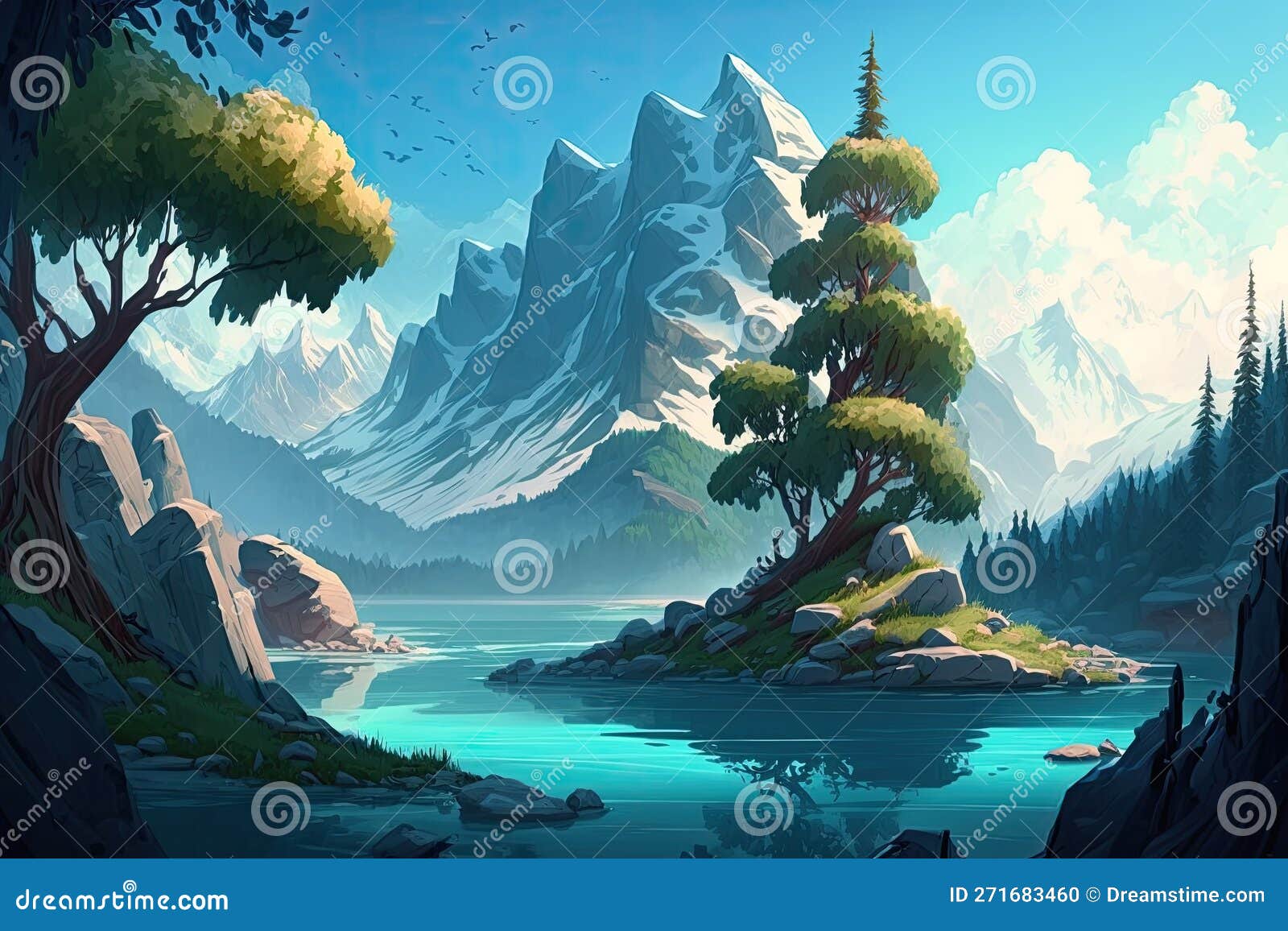 Majestic Mountain 2D Animation Illustration Fantasy Game Nature ...