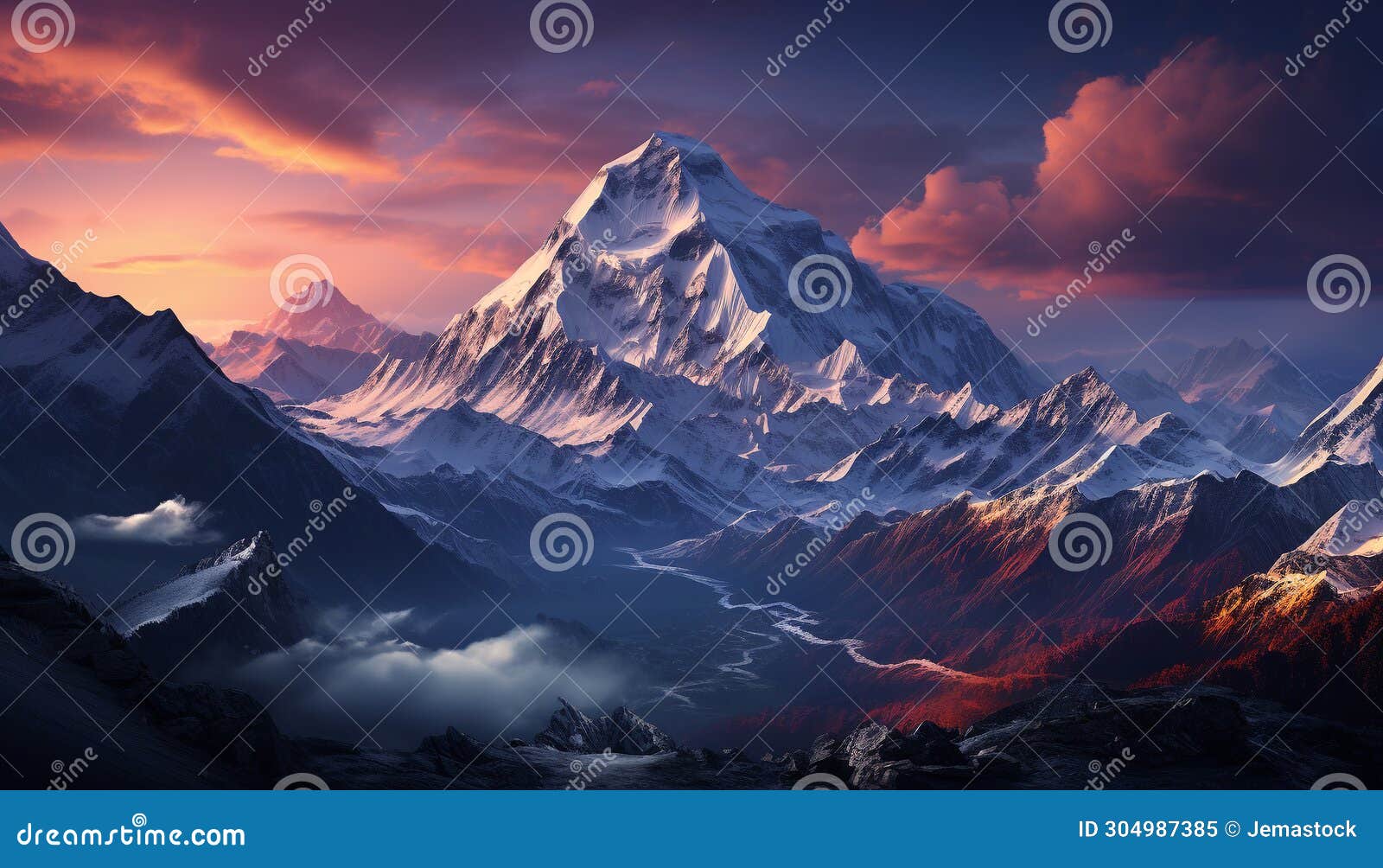 Majestic Mountain Peak, Snow Covered, Panoramic Beauty Generated by AI ...