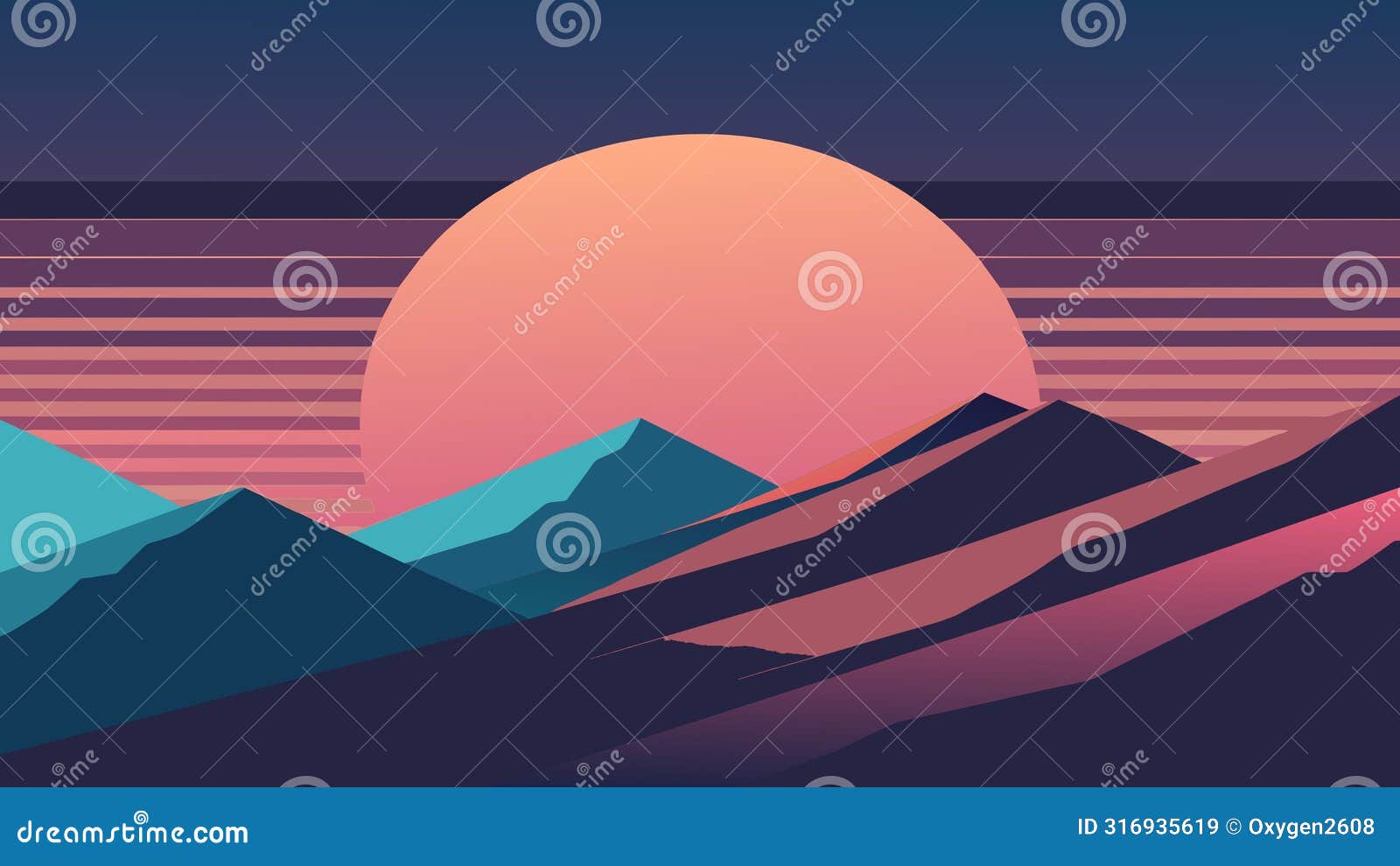 majestic mountain sunset  with retro vibes 
