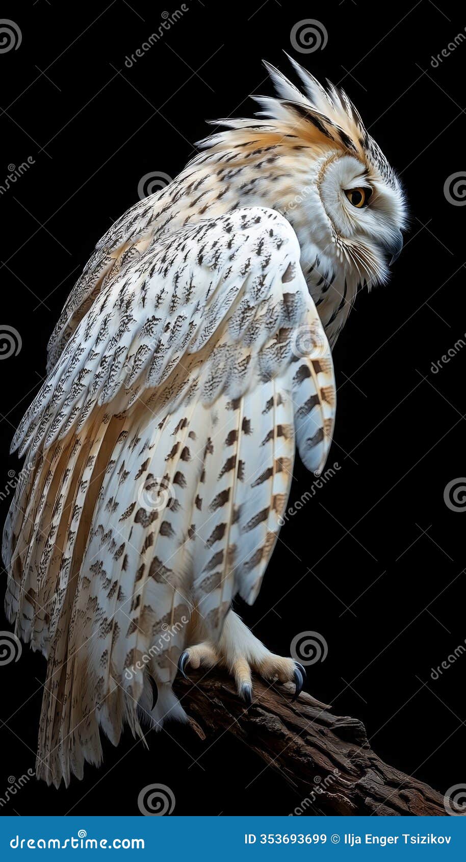 majestic owl portrait perched predator intensity, wildlife photography against black background