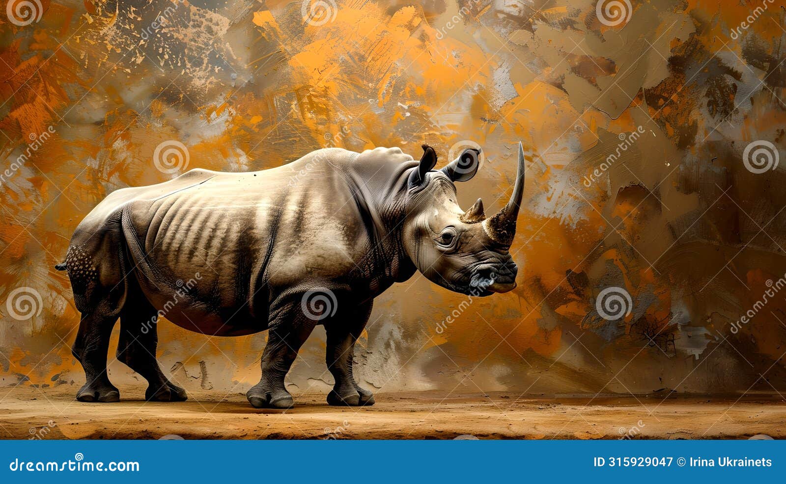 majestic rhino in dynamic pose on abstract background, suitable for wall art and stock. vivid colors, modern approach