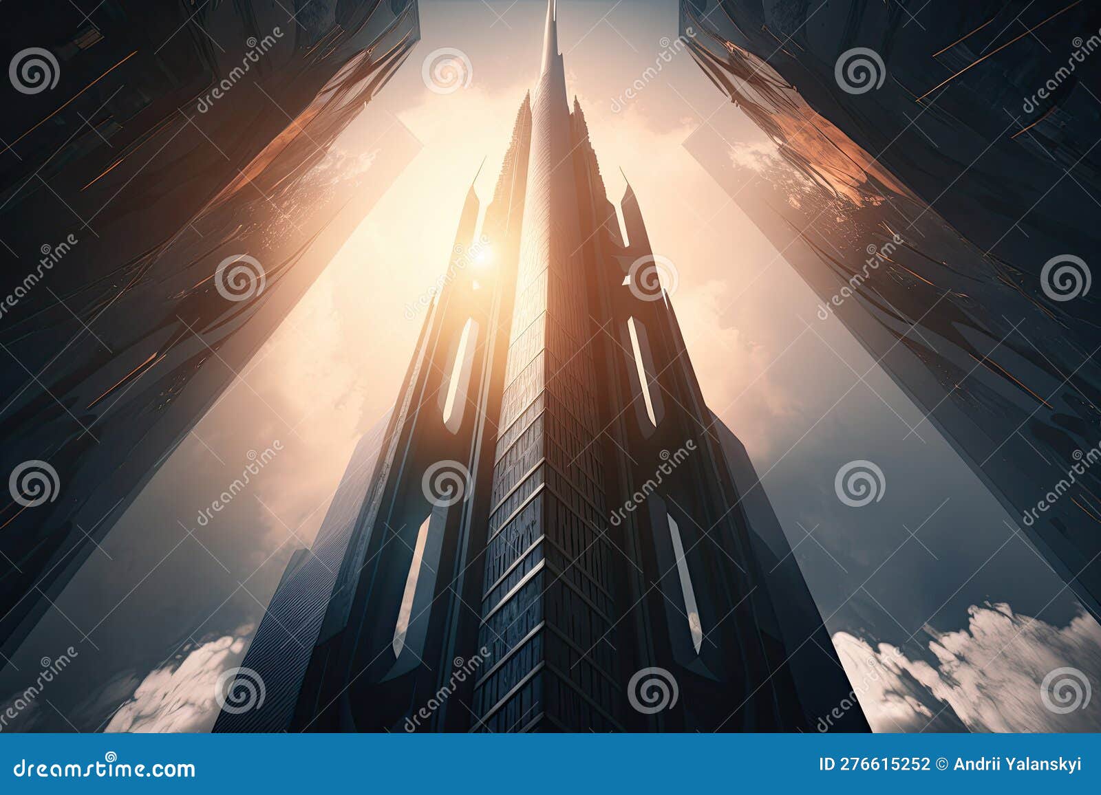 majestic skyscraper, view from below. ultimately a product of human effort
