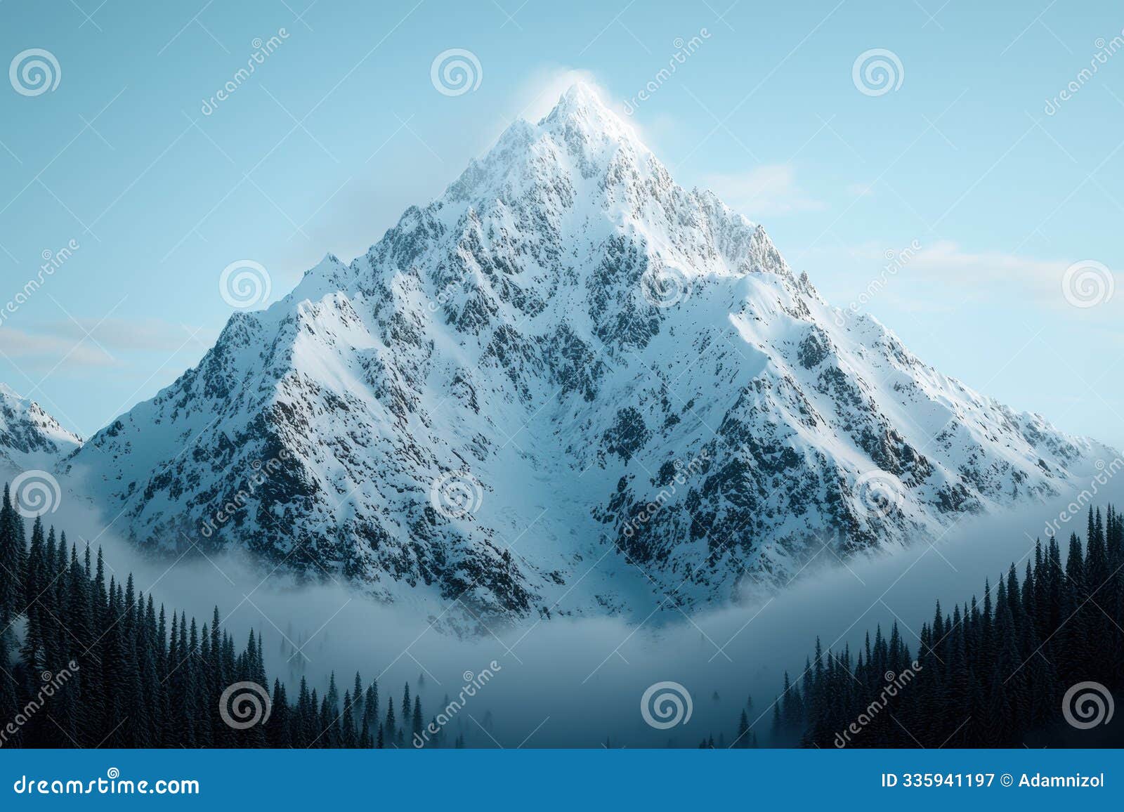 majestic snow-capped mountain peak in the clouds