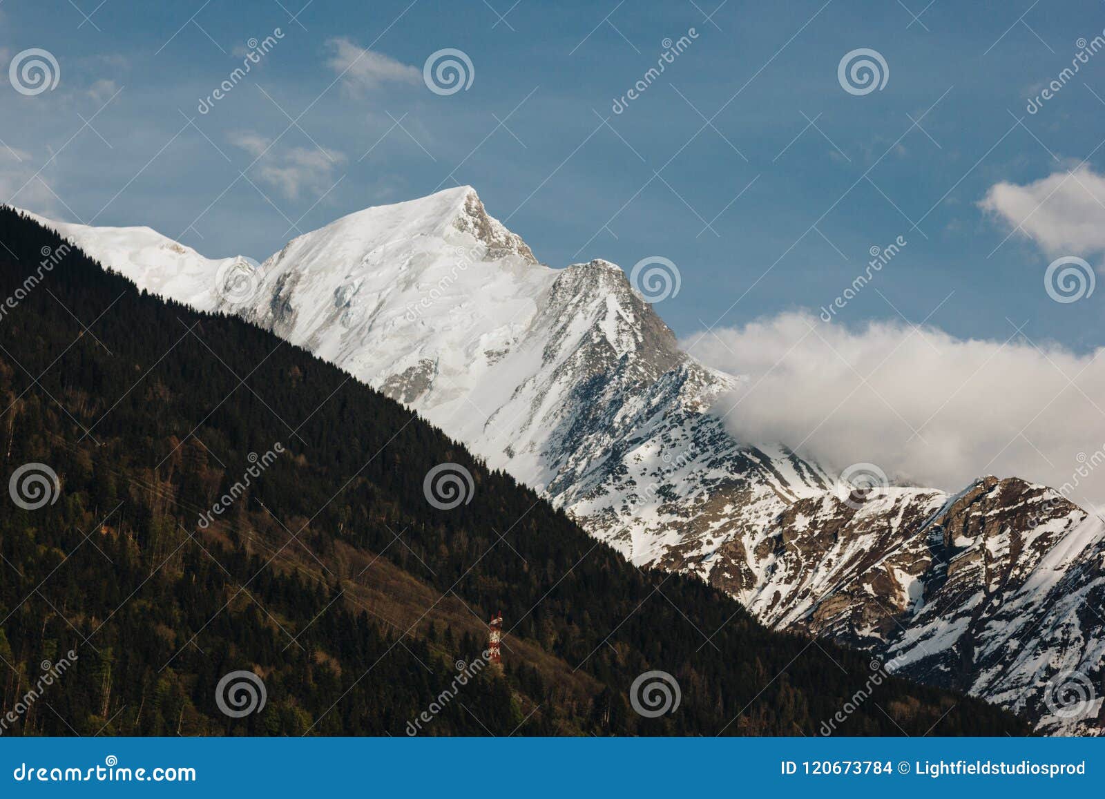 Majestic Snow Capped Peaks And Green Vegetation In Beautiful Mountains