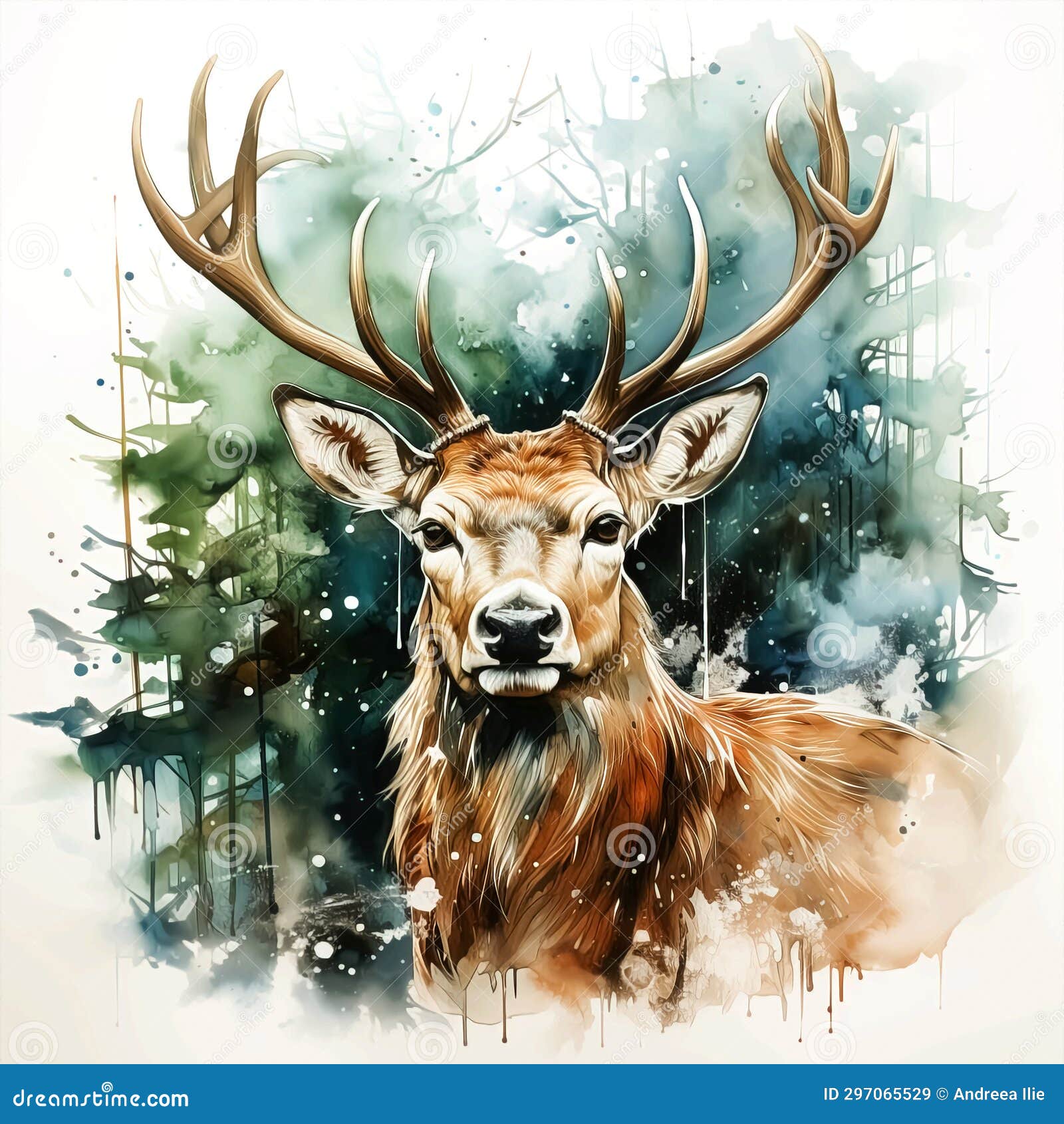majestic stag - graceful watercolor portrait in nature's serenity