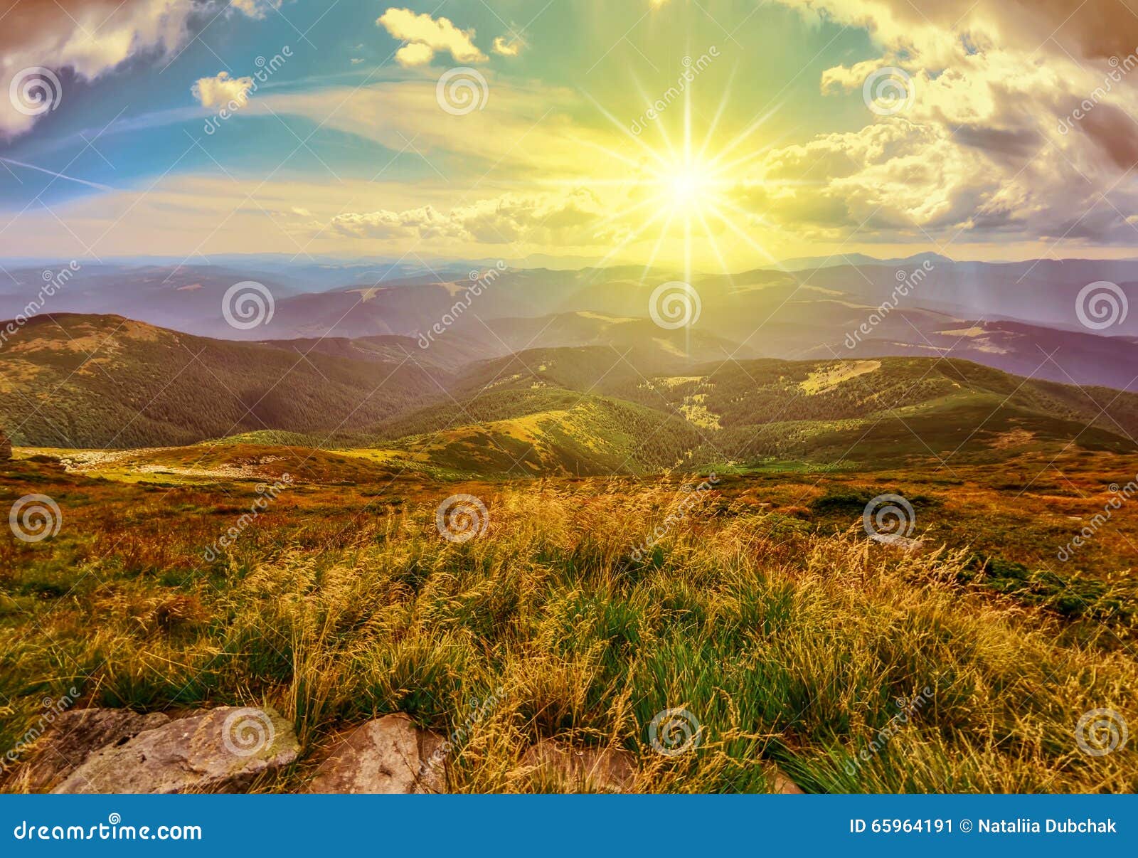 majestic sunset in carpathian mountains , ukraine