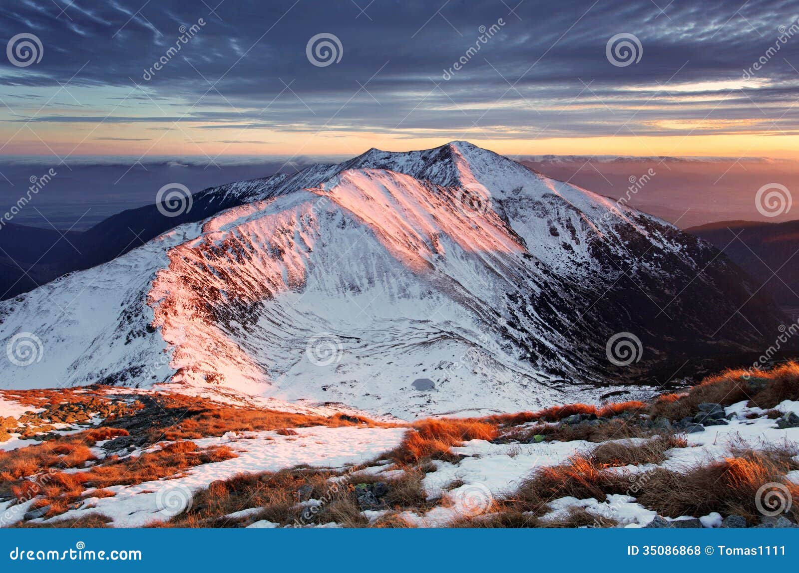 majestic sunset in winter mountains landscape - slovakia peak ba