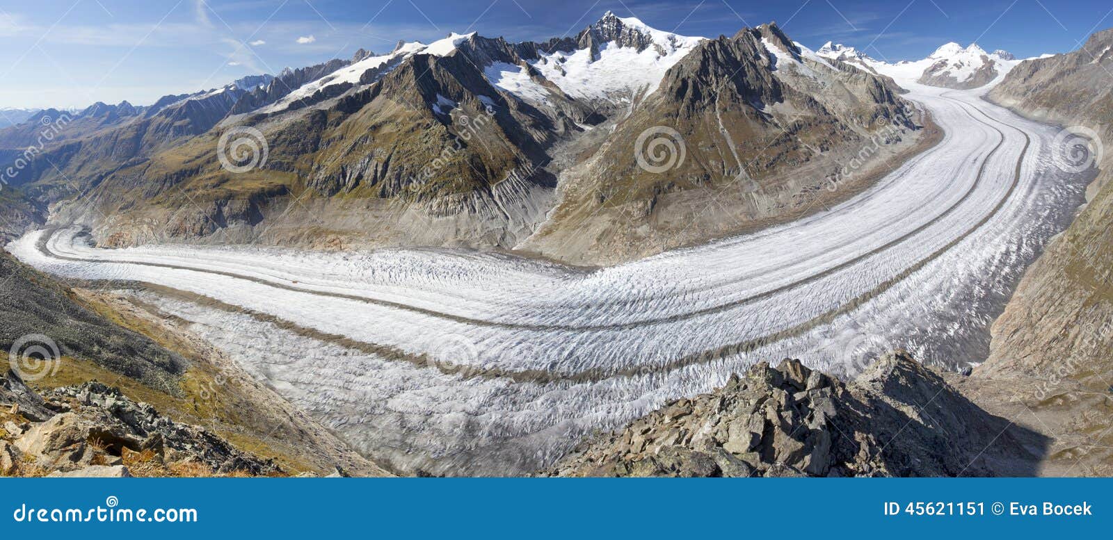 majestic view to aletsch glacier, the largest gracier in alps an