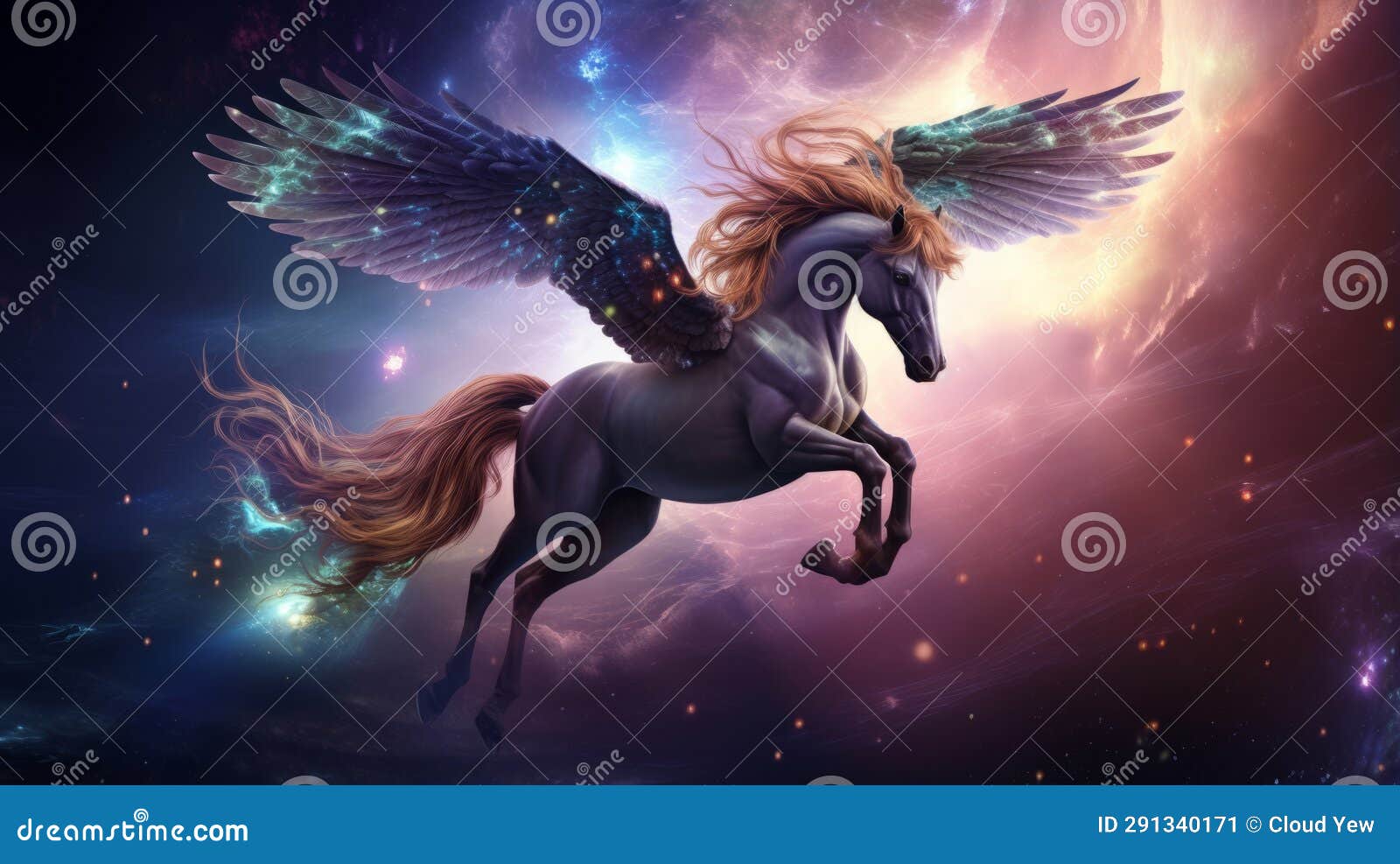 Majestic Winged Horse Soaring Stock Illustration Illustration of creature, ethereal 291340171