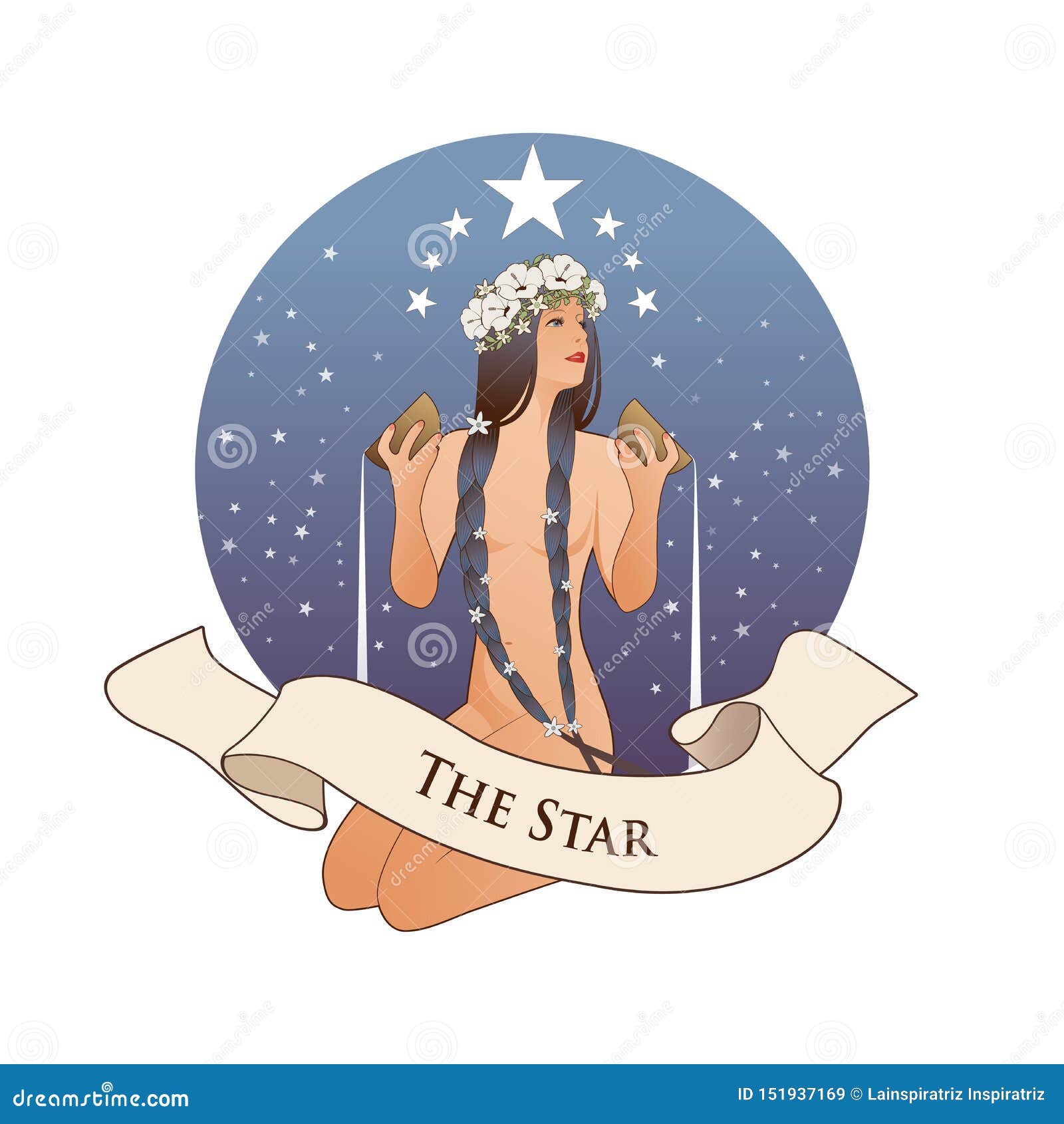 Naked girls around throne Major Arcana Emblem Tarot Card The Star Beautiful Girl Naked Under Stars Pouring Water From Two Golden Bowls Isolated On White Stock Illustration Illustration Of Major Braids 151937169