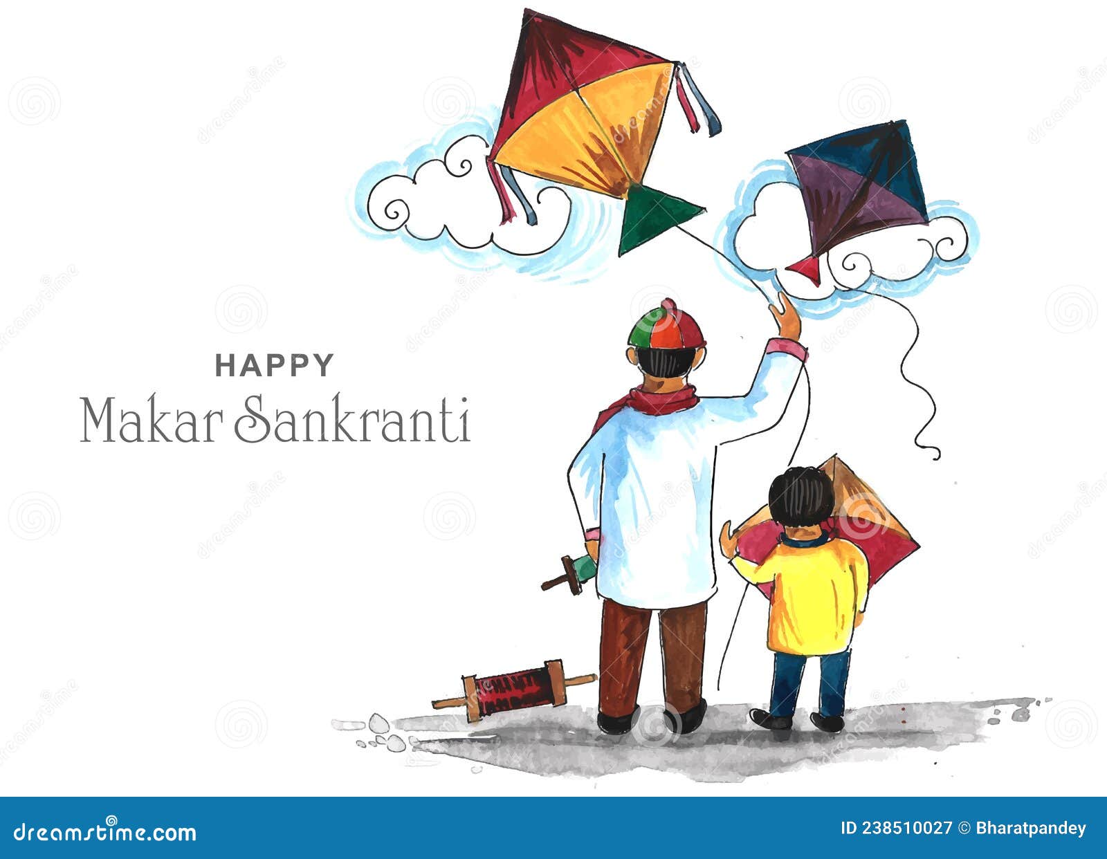 How to draw Kites - Makar Sankranti