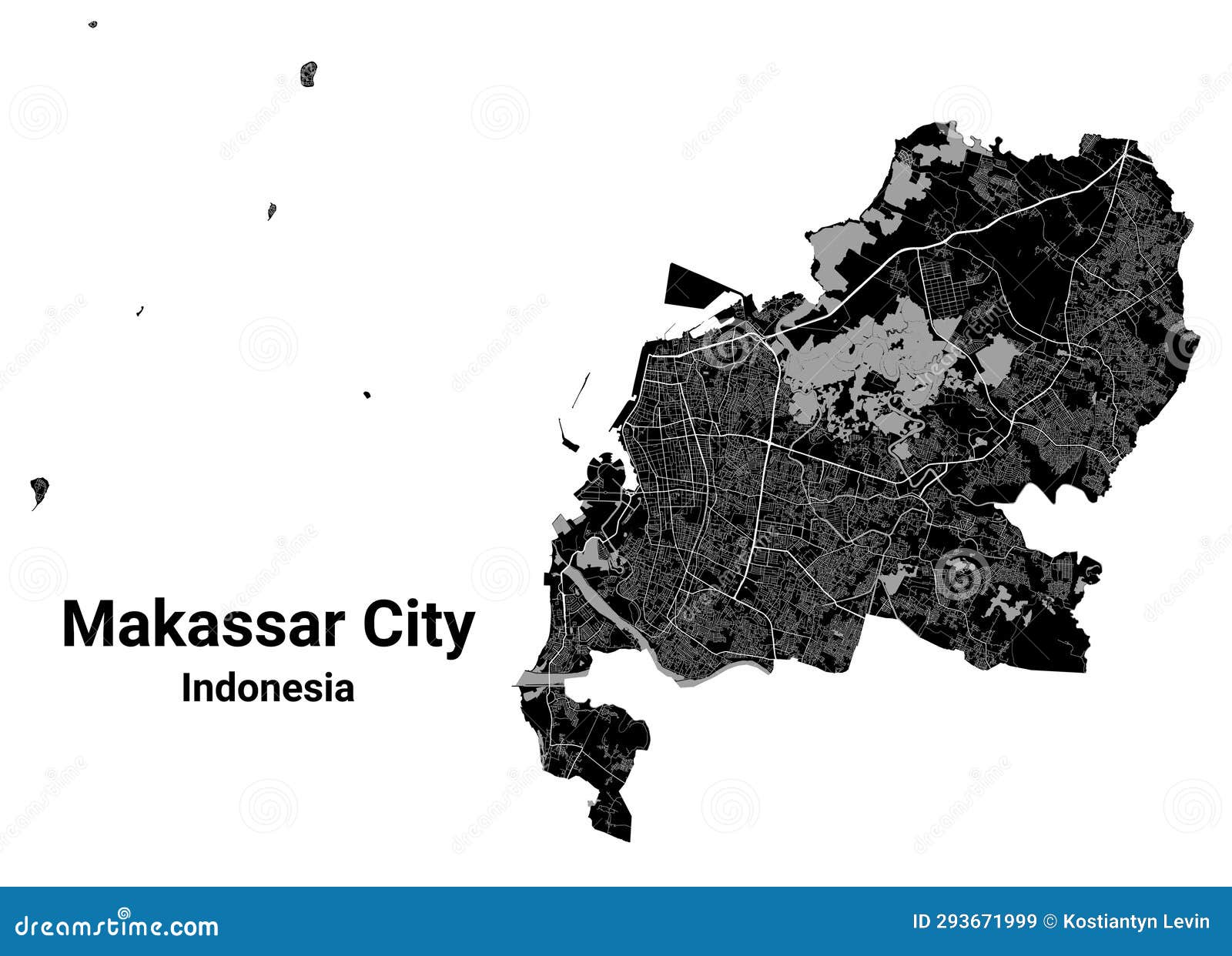 Makassar Map. Detailed Black Map of Makassar City Poster with Roads ...