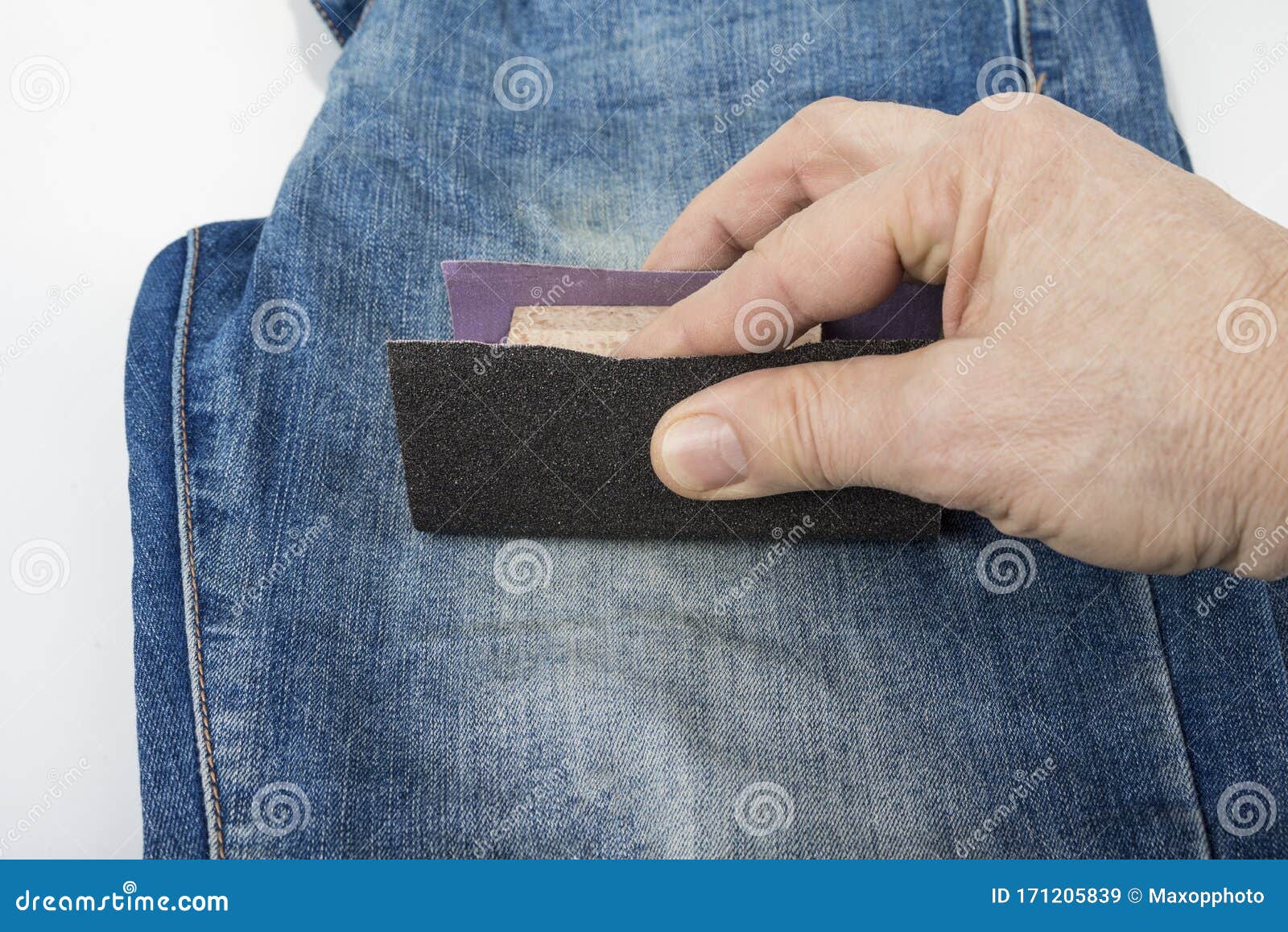 Make Blue Jeans Look Worn Out by Sanding Stock Image Image of design