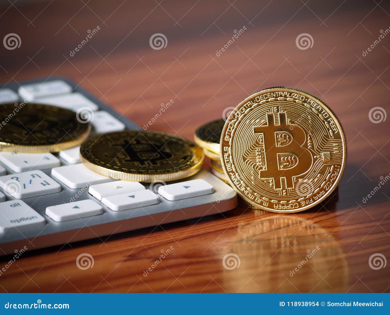 Make Digital Money Golden Bitcoin From Computer On The Working Table - 