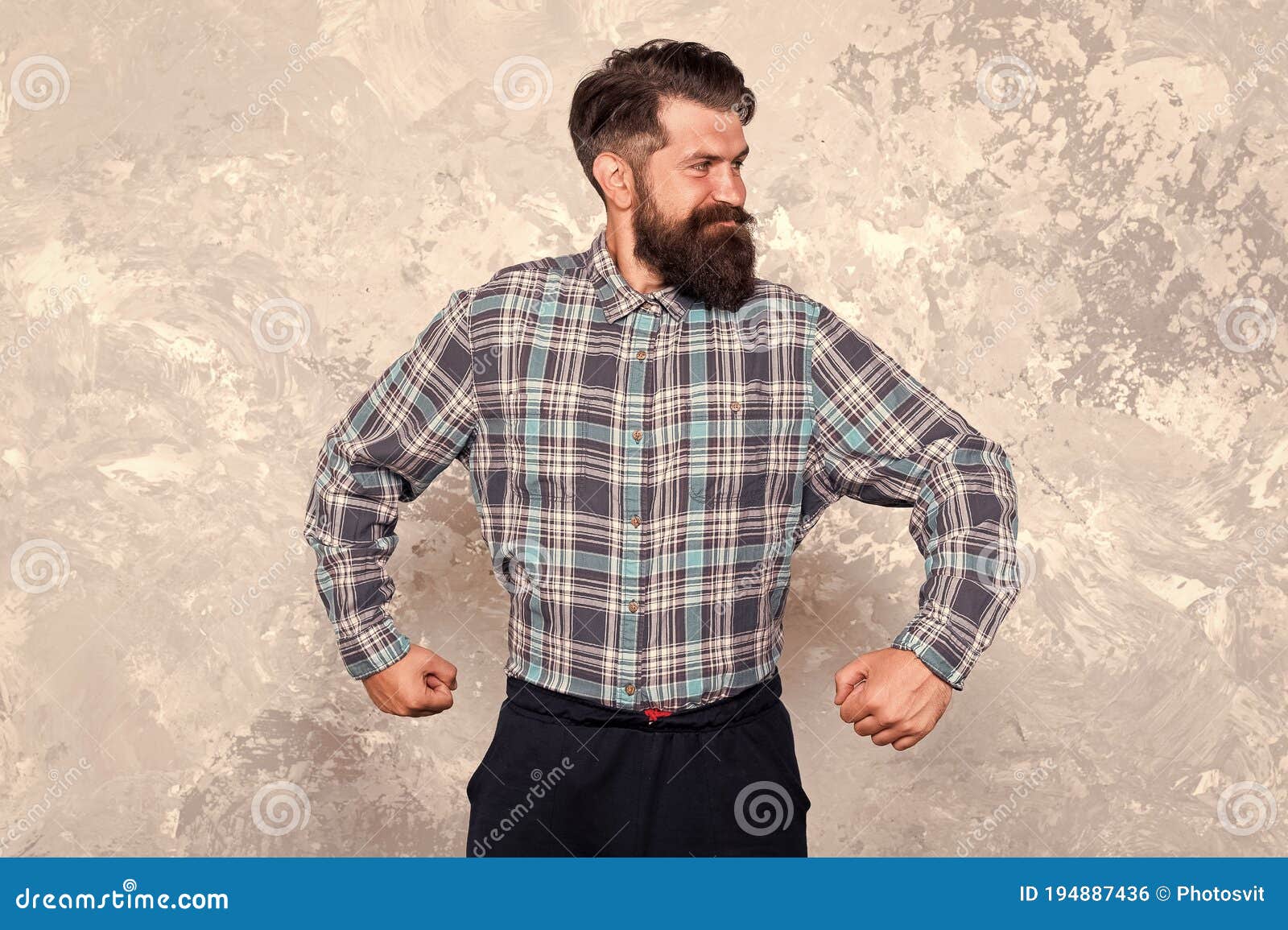 Make Hair Stronger. Male Power in Style. Man with Trendy Beard and  Mustache. Hipster in Barbershop Stock Photo - Image of checkered,  moustache: 194887436