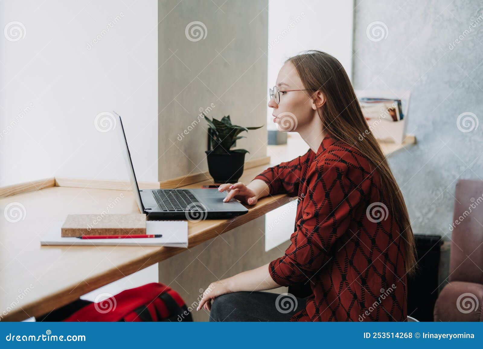 make money online, blogging, ebusiness. young woman, freelancer, student girl using laptop