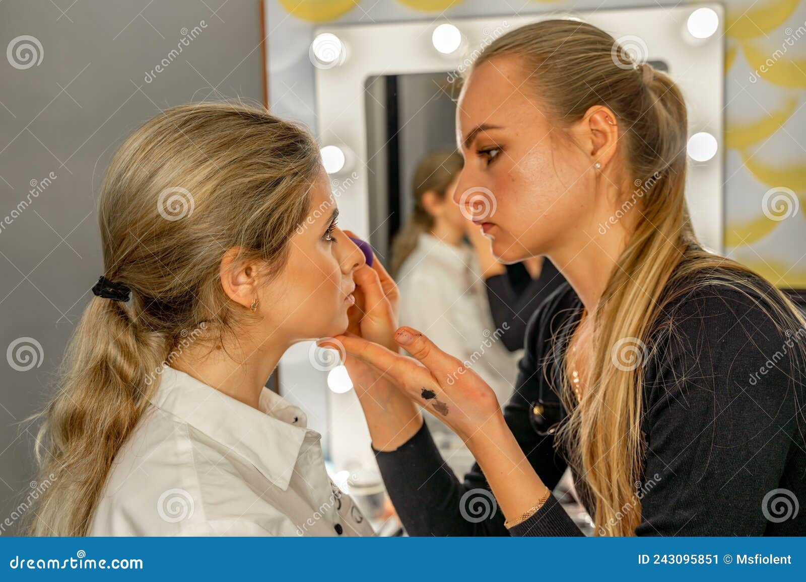 Make-up Artist Makes a Professional Make-up of a Young Woman in the ...