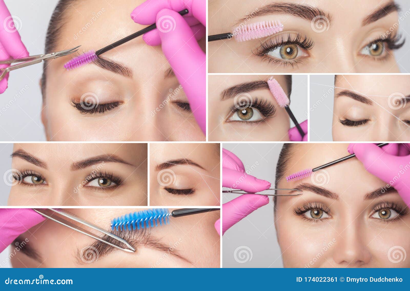 make-up artist plucks eyebrows with tweezers to a woman before staining with henna.makeup concept, eyebrow  modeling and