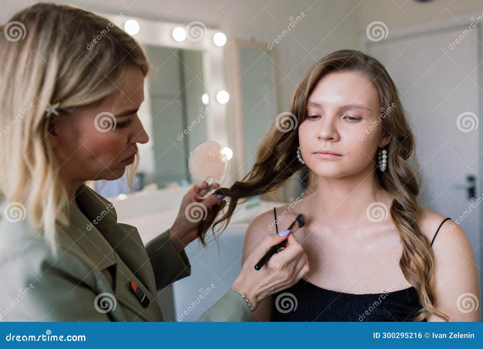 Makeup Artist Work in Her Studio with Model Stock Photo Image of