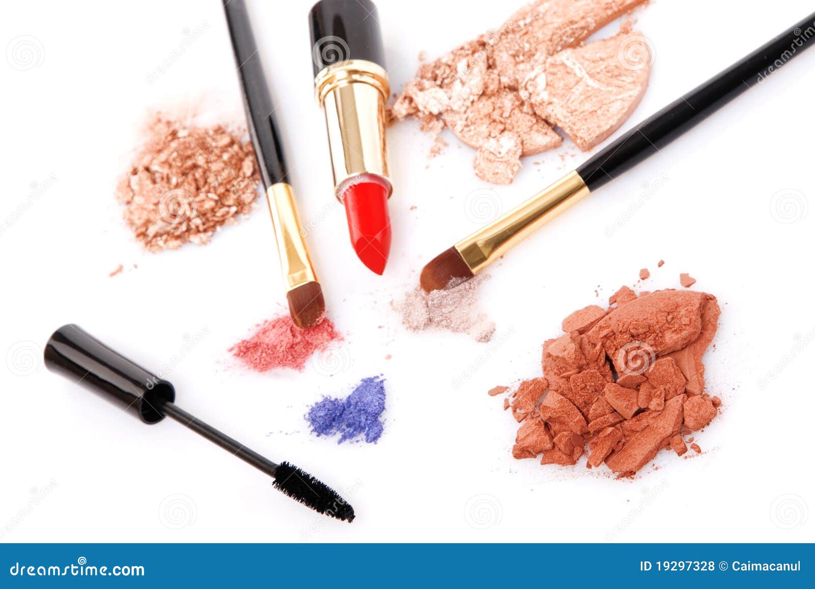 Makeup Brush, Lipstick and Different Powder Stock Photo Image of