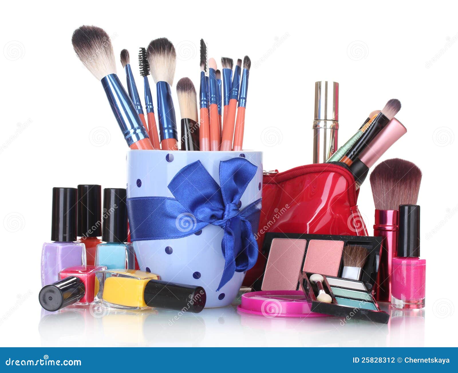 Makeup Brushes in Cup and Cosmetics Stock Photo Image of paintbrush, concealer 25828312