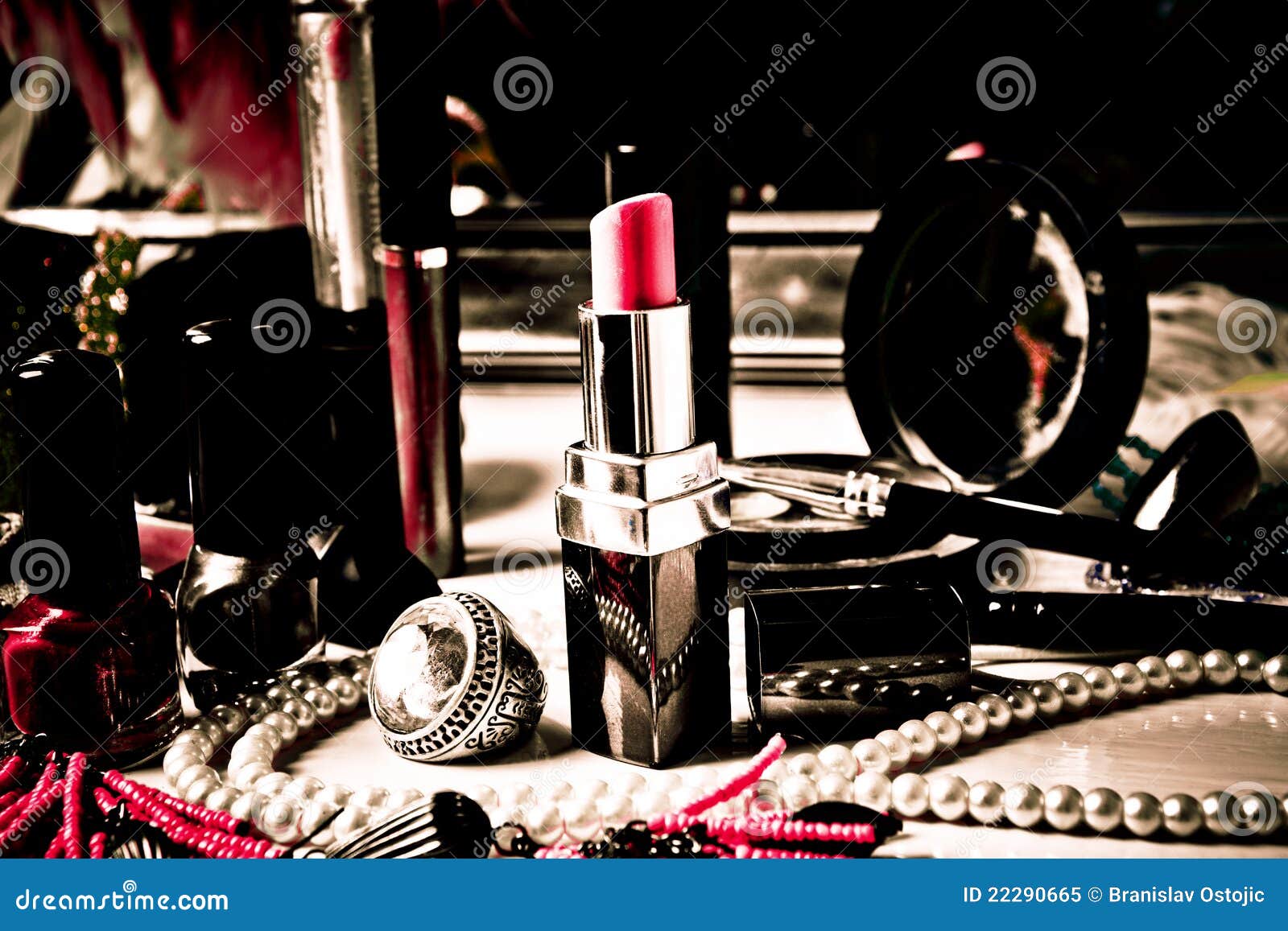 Make up on table stock image. Image of lipstick, polish - 22290665
