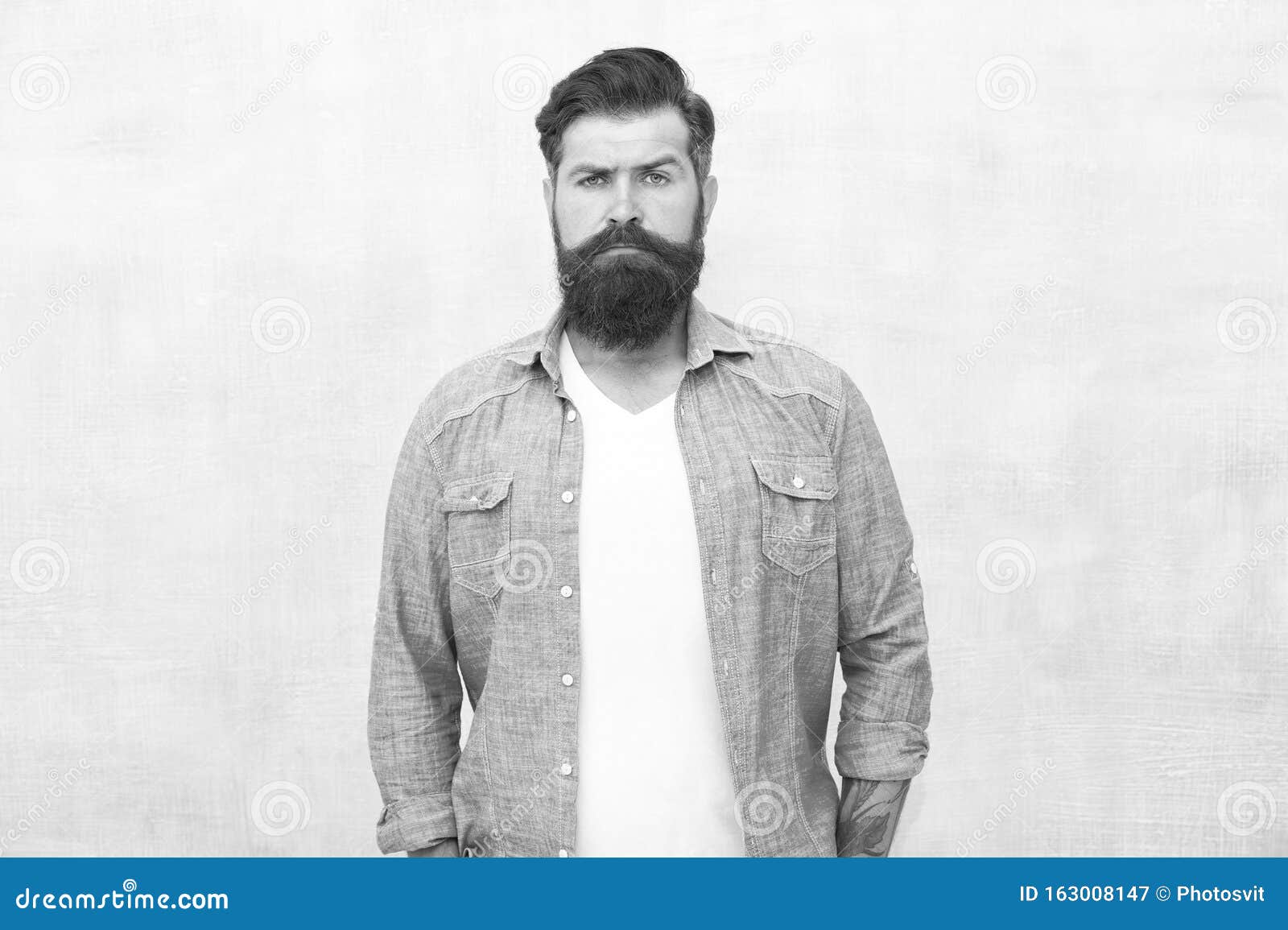 Make Your Choice. Bearded Man Seriously Tuned. Denim Look. Male Casual ...