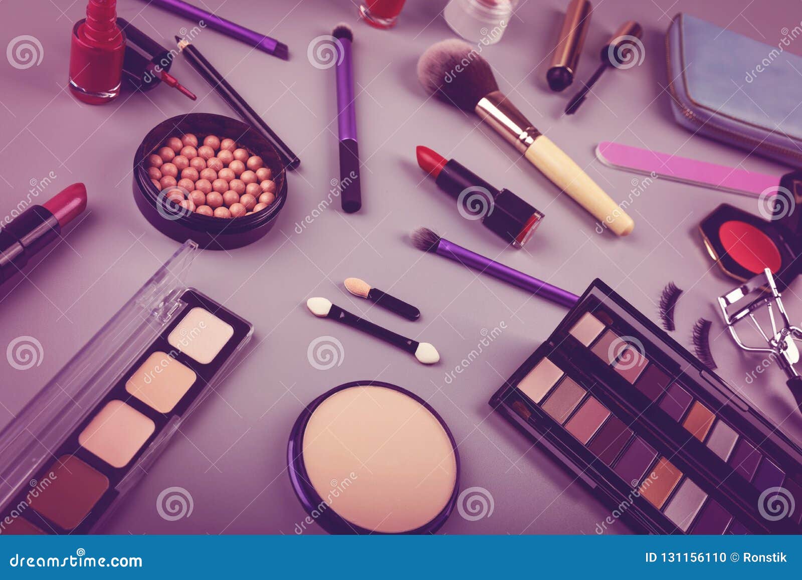 Makeup Artist Cosmetics Set on the Table Stock Photo Image of