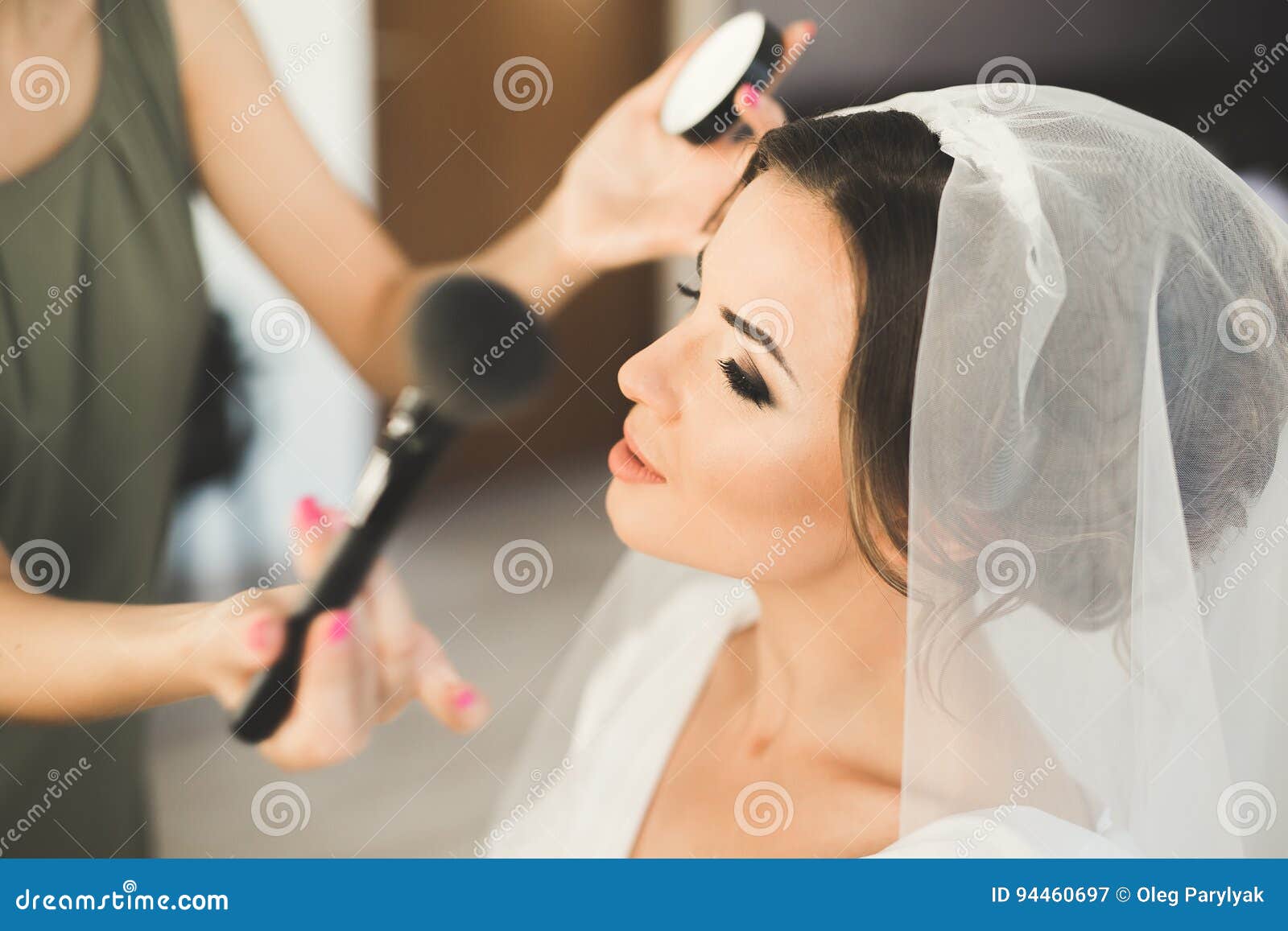 Makeup Artist Preparing Bride To the Wedding Stock Image Image of brushes, bride 94460697