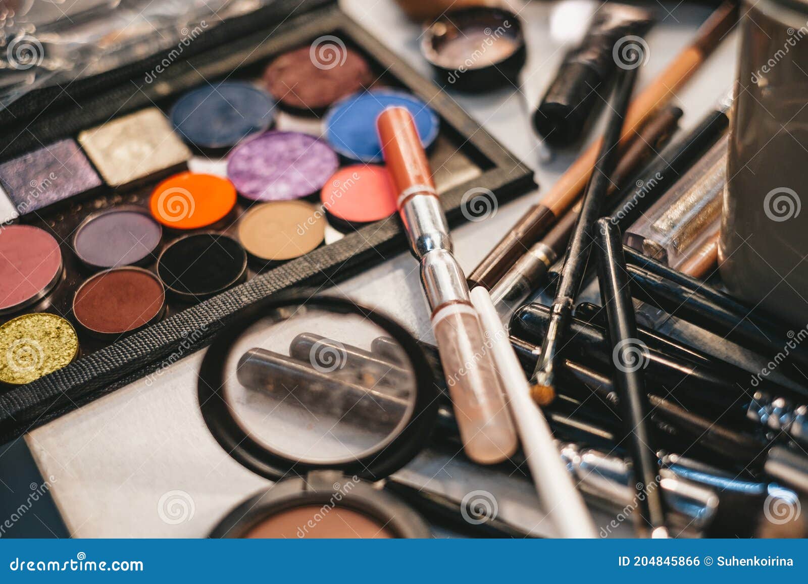 Makeup Artist Tools. the Work Table of the Makeup Artist. Eyeshadow