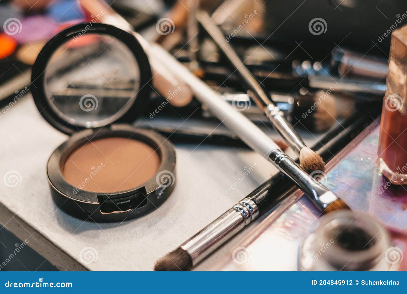 Makeup Artist Tools. the Work Table of the Makeup Artist. Eyeshadow