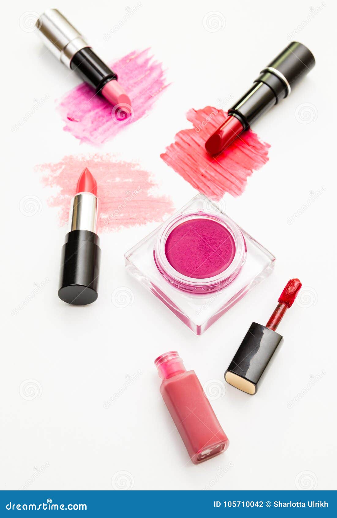 Makeup Blush and Lipsticks on White Background Stock Photo Image of