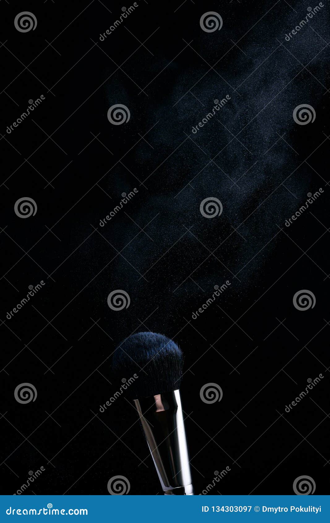 Makeup Brush with Blue Powder Explosion Stock Image Image of motion