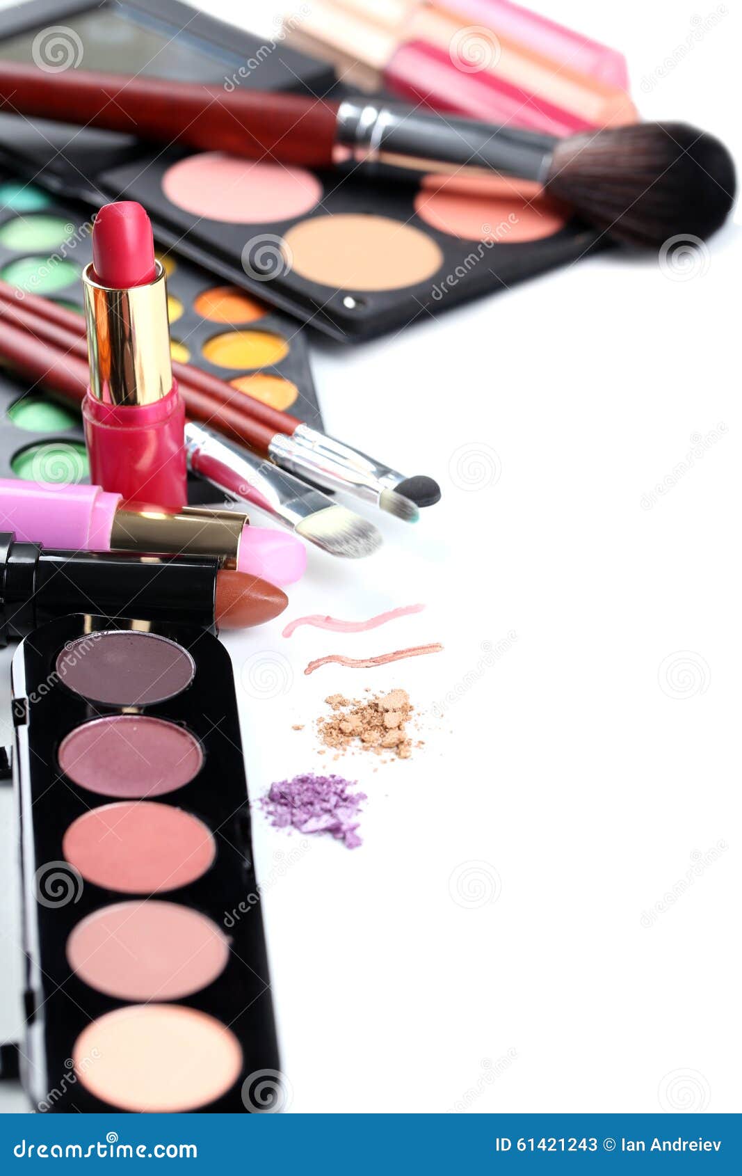 Makeup brush and cosmetics stock image. Image of glamour 61421243