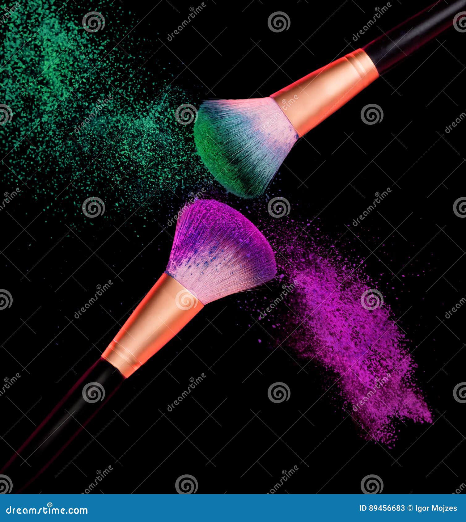 Makeup Brush Powder Explosion Stock Image Image of blue, gold 89456683