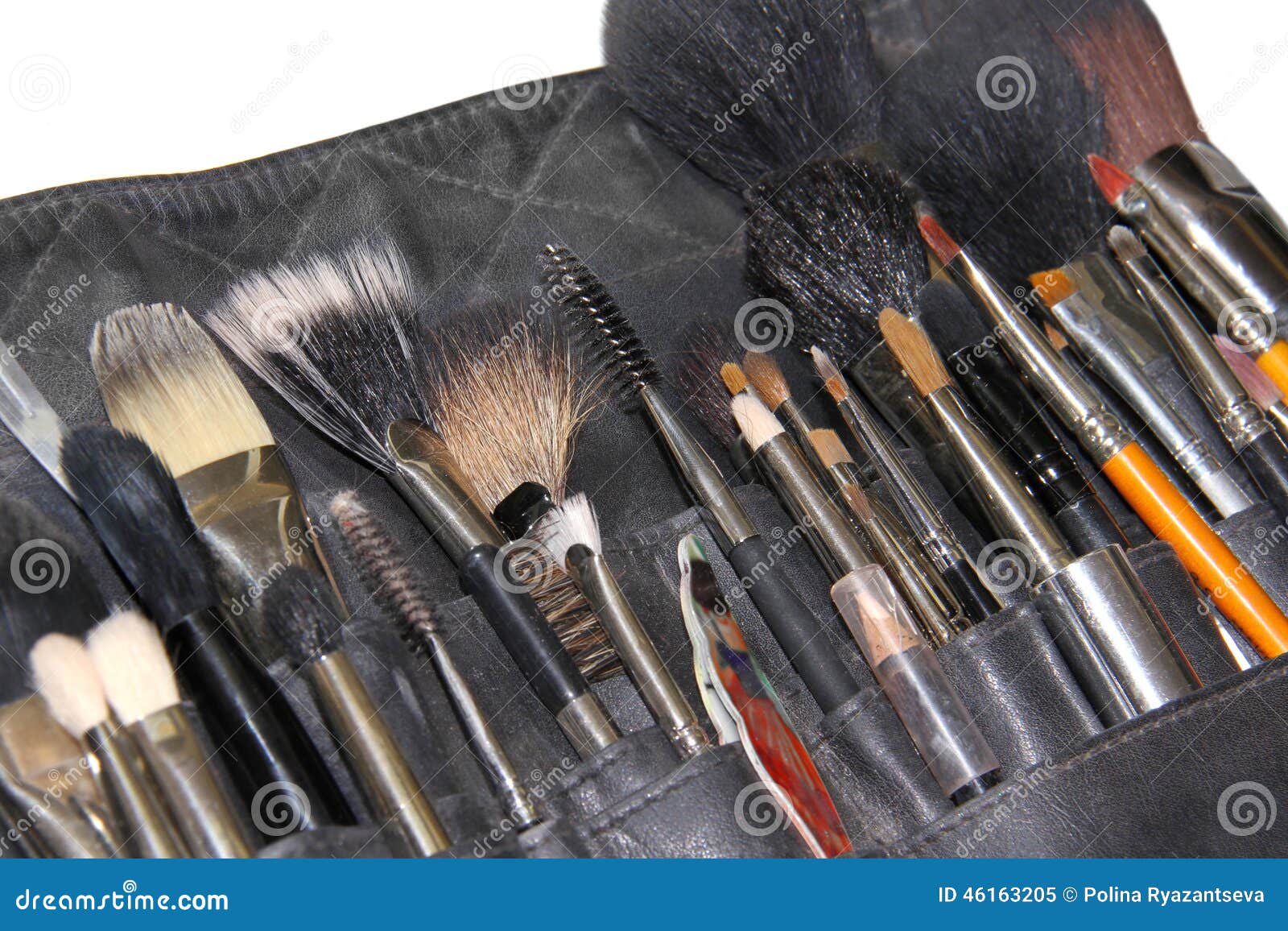 Makeup brushes in case stock image. Image of facial, blue 46163205