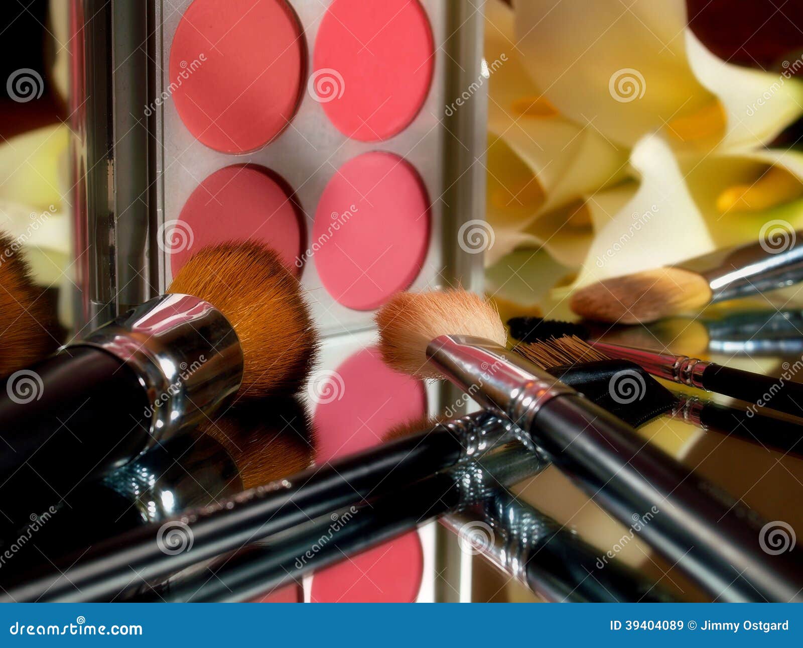 Makeup Brushes and Color Palette. Stock Image Image of mirror, color