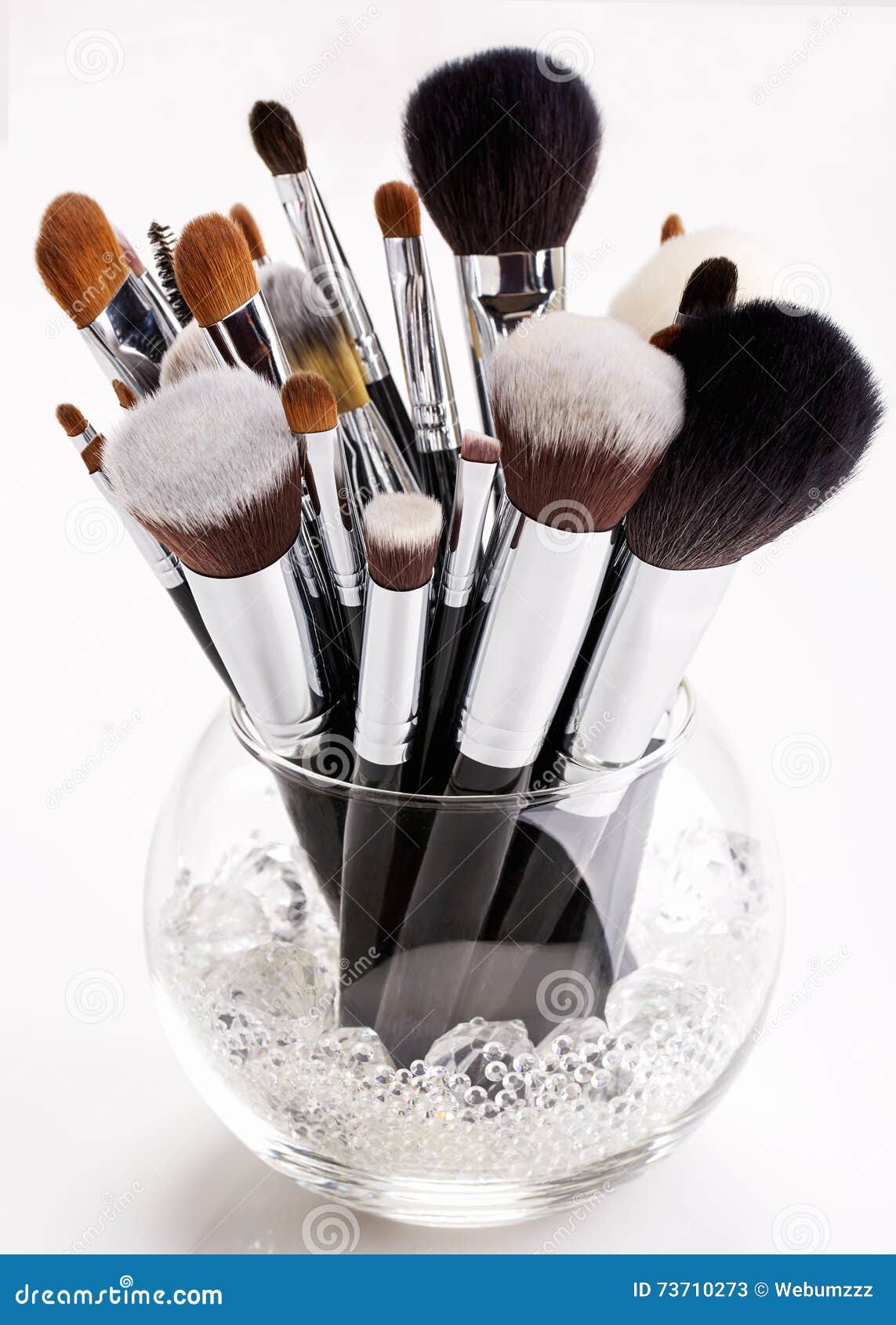 Makeup Brushes in a Glass Vase with Crystals Stock Image Image of