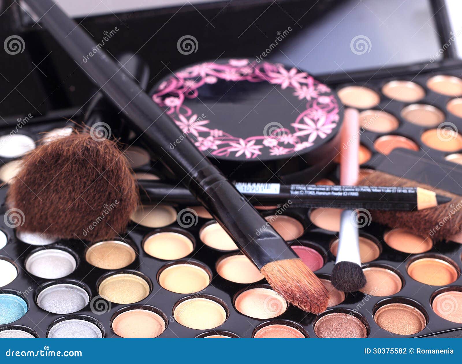 Makeup Brushes and Makeup Eye Shadows Stock Photo Image of eyelashes