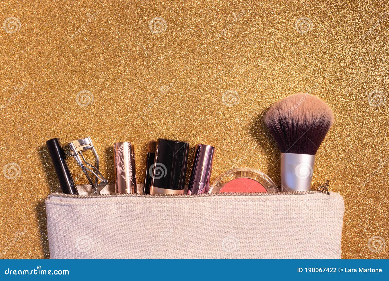 Makeup Case on Gold Glitter Background Stock Photo Image of white