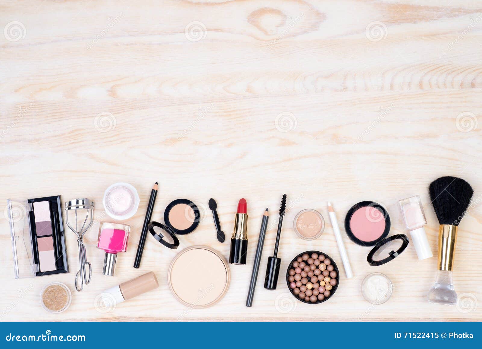 Makeup Cosmetics On White Wooden Background Stock Image Image Of