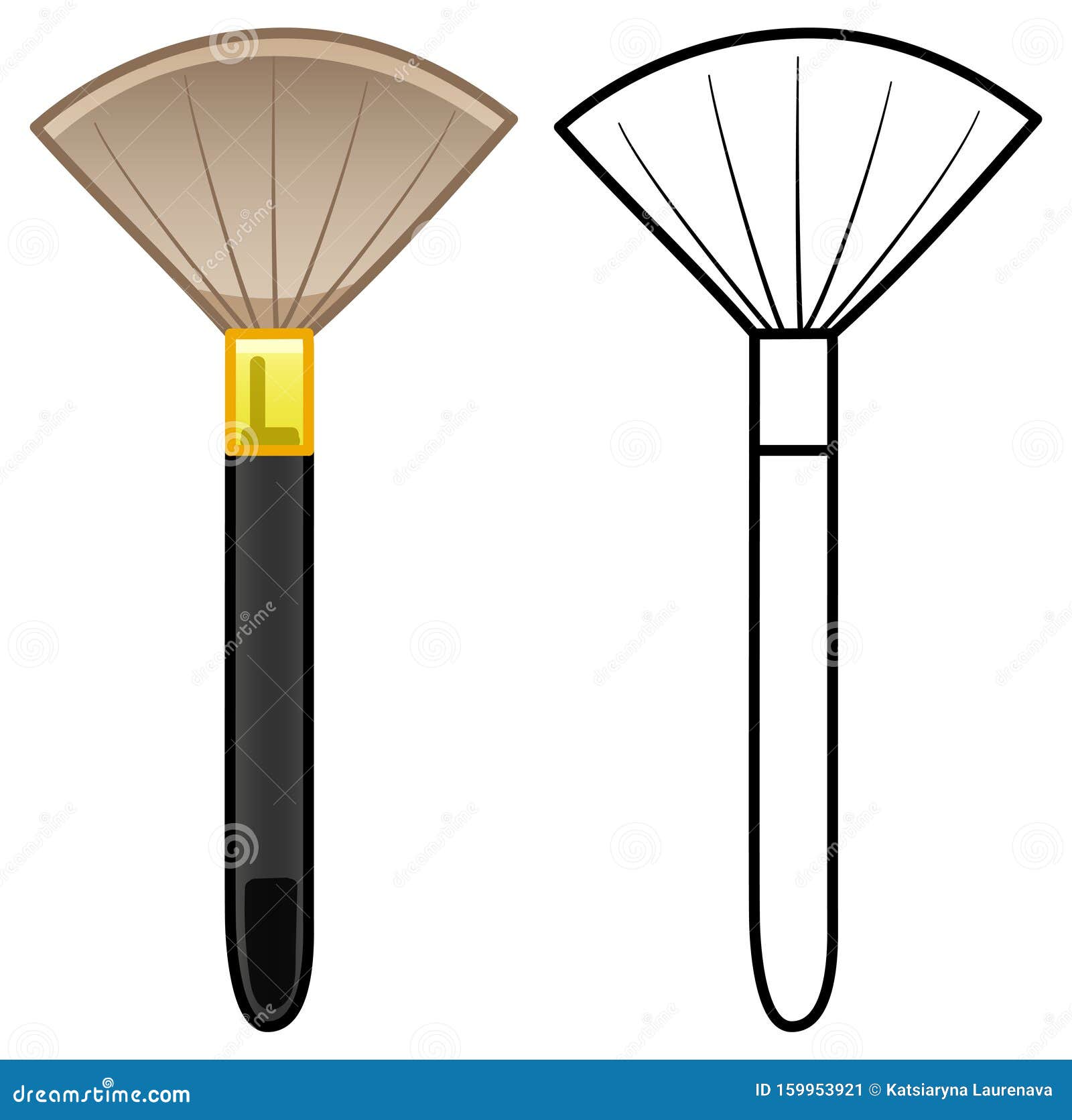 Makeup Fan Brush In Colored And Line Versions Stock Illustration