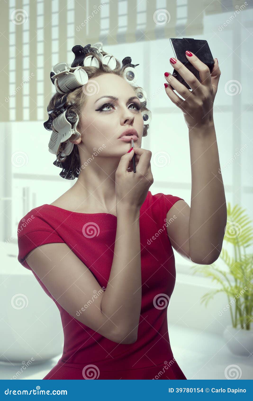 Makeup Girl With Hair Rollers Stock Photo - Image: 39780154