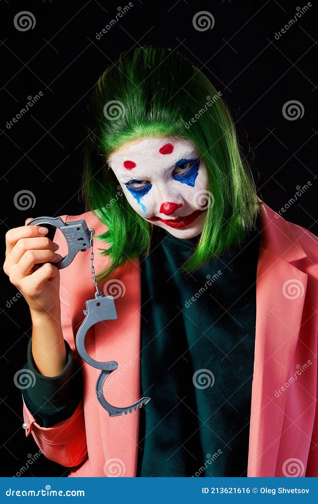 Makeup for Halloween Girl in Joker Costume on Dark Background ...