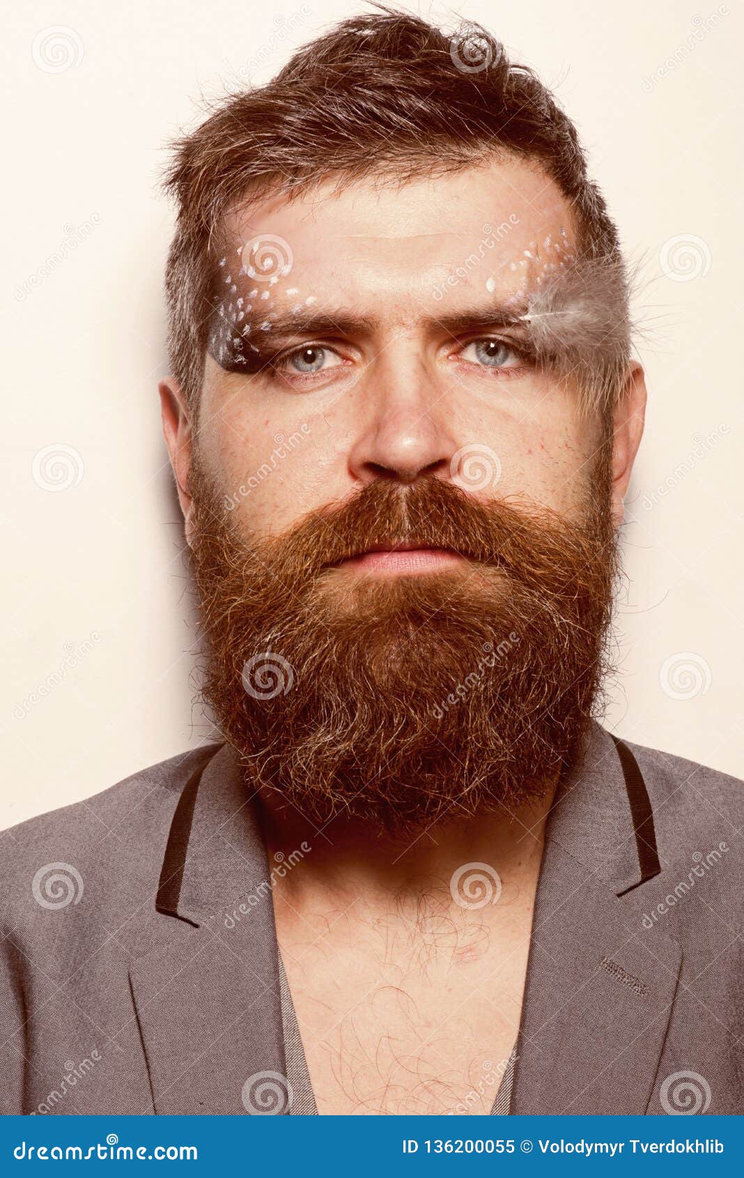 Makeup and Make Up. Bearded Man with Creative Makeup and Feather Stock Image - Image of mustache, 136200055