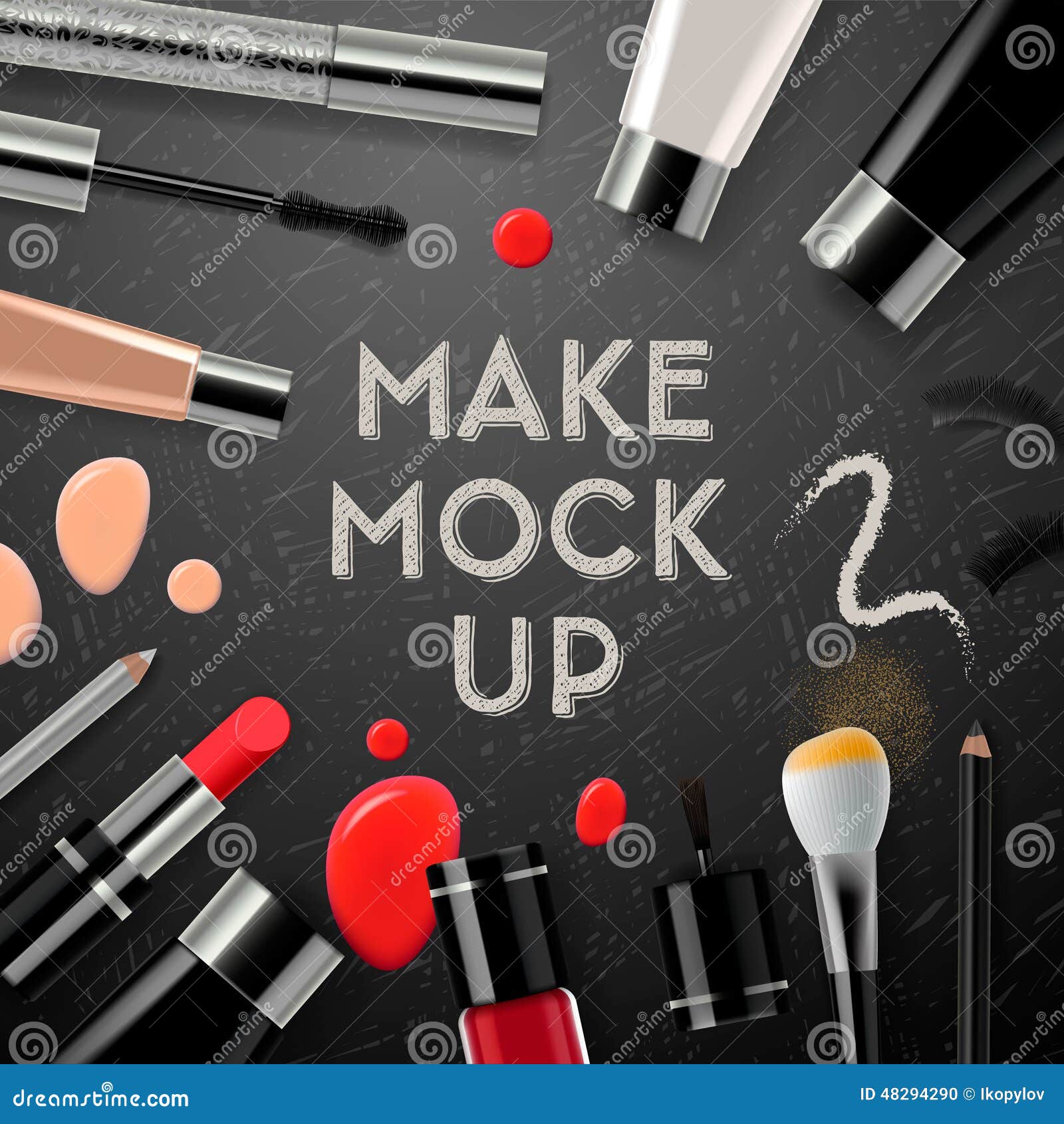 Makeup Mockup with Collection Cosmetics and Accessories Stock