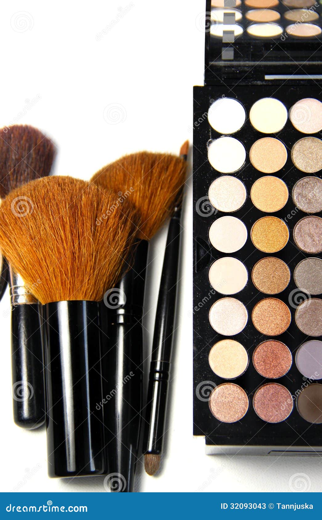 Makeup palette and brushes stock image. Image of pink 32093043